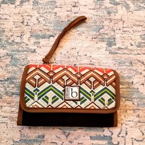 Cinda b Brown Green Nylon wristlet Wallet
